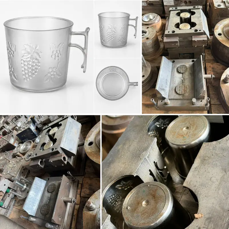 Molde de injeção para caneca com relevo de uvas — vista 5