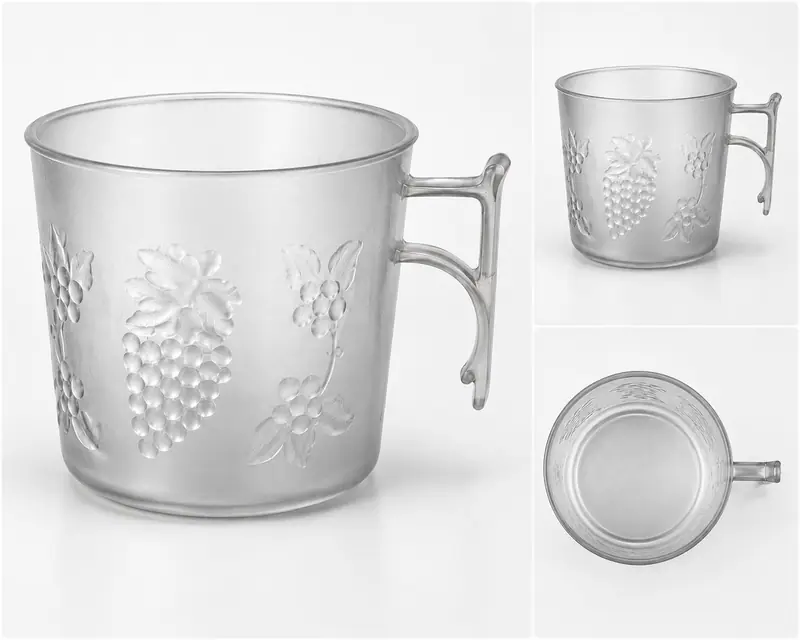 Peça plástica injetada a partir do molde para caneca com relevo de uvas — detalhe 2